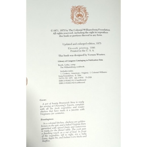 The Williamsburg Cookbook Updated Enlarged Edition 1996 Hardcover - Picture 6 of 11